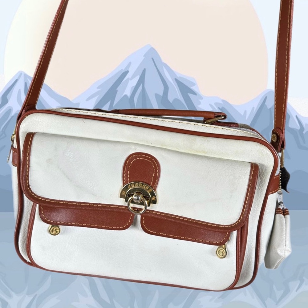 Chenson Vintage White with Brown Trim Crossbody Bag